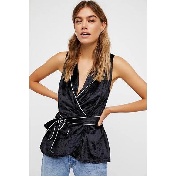 Free People Intimately Late Night Velvet Wrap Top Blouse Teal Burgundy Trim Sz S - Picture 6 of 6